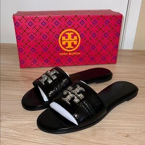 Tory Burch Everly Slide, Black / Crystal / Pewter LIMITED EDITION